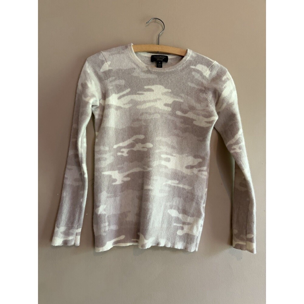 Charter Club Luxury 100%‎ Cashmere Tan Camo Crew Neck Sweater Size M Runs Small